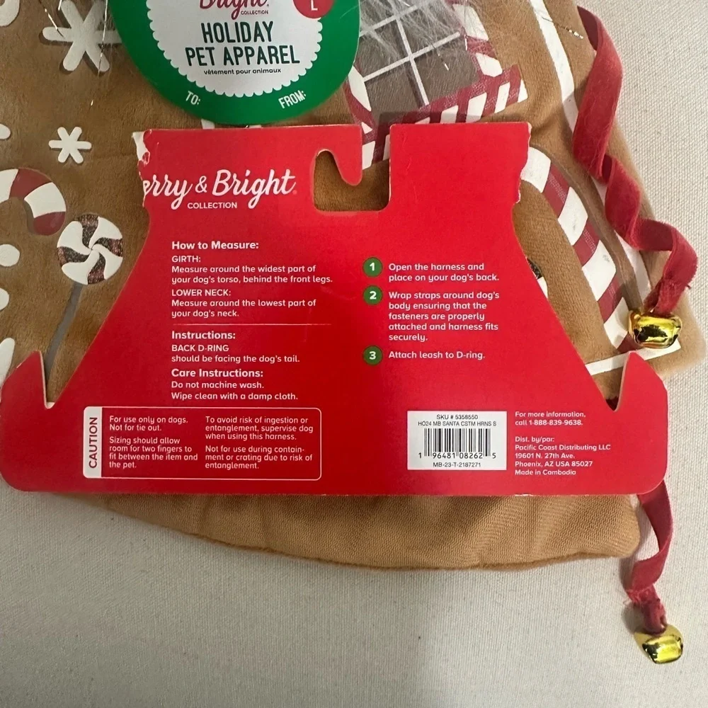 Merry & Bright Gingerbread House Pet Cape & Hat Set – Size M/L – New with Tags